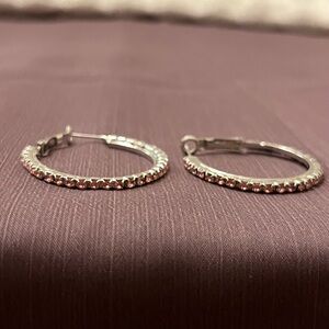 Silver Hoop Earrings with Pink Crystals - Women Jewelry